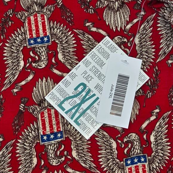 LuLaRoe Julia Dress 2XL Patriotic Americana Red Eagle Stars Stripes USA Flag - Picture 2 of 10
